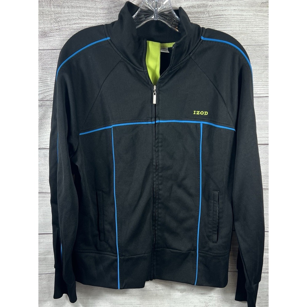 IZOD Movement Women's Track Jacket Zip Black Blue Activewear Pockets Size L